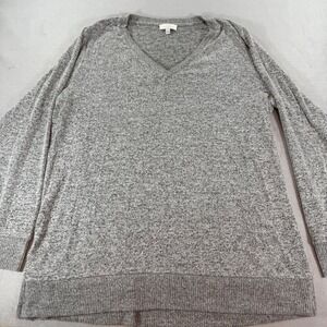 Lucky Brand Womens XL Gray Marl Knit V-Neck Long Sleeve Sweater Top Soft Relaxed